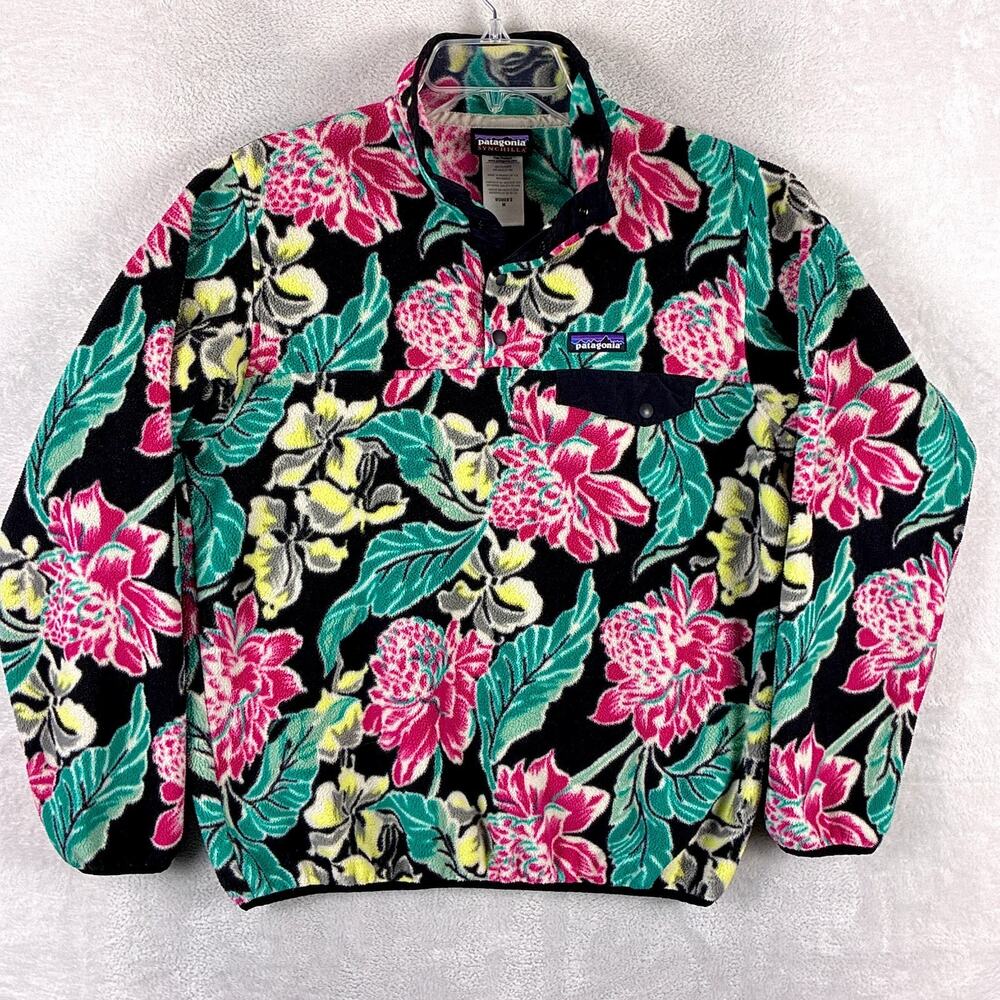 Patagonia Sweater Womens M Monoa Floral Synchilla Snap T Fleece Pullover Preppy